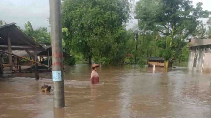 Kondisi banjir di Desa Kidang yang menyebabkan kerugian bagi pemilik tambak di desa ini(ekbisntb.com/ist)
