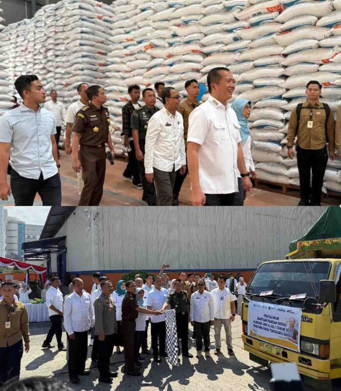 Penyaluran Beras Bantuan Pangan (Bapang) tahun 2025 secara resmi dimulai di Nusa Tenggara Barat (NTB), ditandai dengan pelepasan secara simbolis oleh Gubernur NTB, Dr. H. Lalu Muhammad Iqbal, Pimpinan Wilayah Perum Bulog NTB, Sri Muniati dan unsur Forkopimda di Gudang Bulog Dasan Cermen, Kota Mataram, Rabu, 23 Juli 2025(ekbisntb.com/bul)