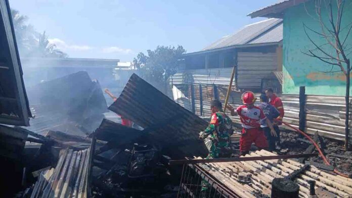 Petugas pemadam kebakaran saat melakukan upaya pemadaman api di desa Boak.(ekbisntb.com/ist)