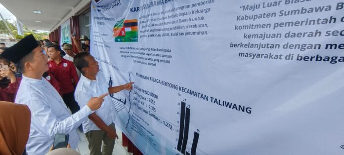 Bupati Amar Nurmansyah saat memaparkan pelaksanaan capaian program Kartu KSB Maju kepada Gubernur Lalu Muhammad Iqbal saat safari Ramadan pekan kemarin.(Suara NTB/bug) Kolaborasi Sukseskan Program Desa Berdaya