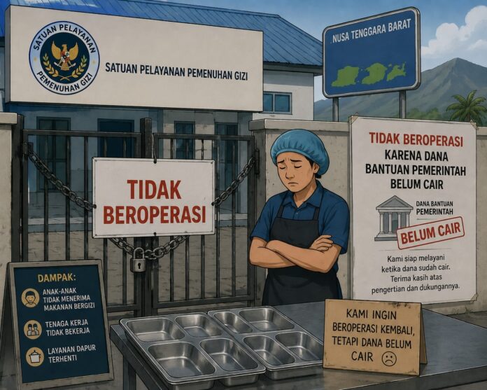 Ilustrasi SPPG di NTB tidak beroperasi, karena dana bantuan pemerintah belum cair. (Suara NTB/Artificial Intelligence)