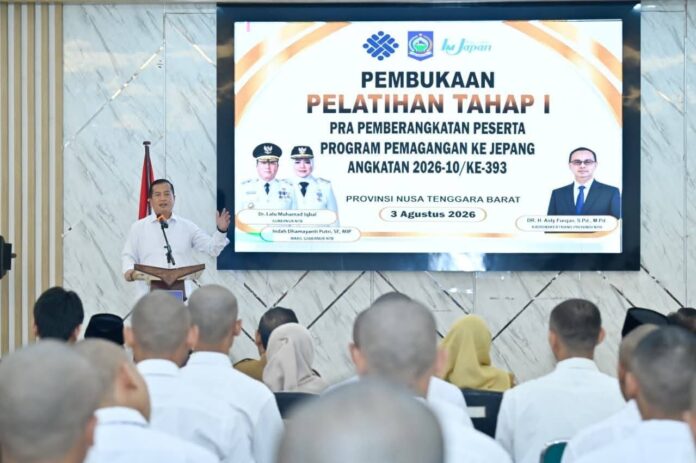 BUKA - Gubernur NTB H. Lalu Muhamad Iqbal membuka Pelatihan Tahap I Pra Pemberangkatan Peserta Praktik Kerja ke Jepang di BPSDMD Provinsi NTB, Senin (3/8). (EKBIS NTB/ist) Gubernur Buka Pelatihan Tahap I Pra Pemberangkatan Peserta Praktik Kerja ke Jepang