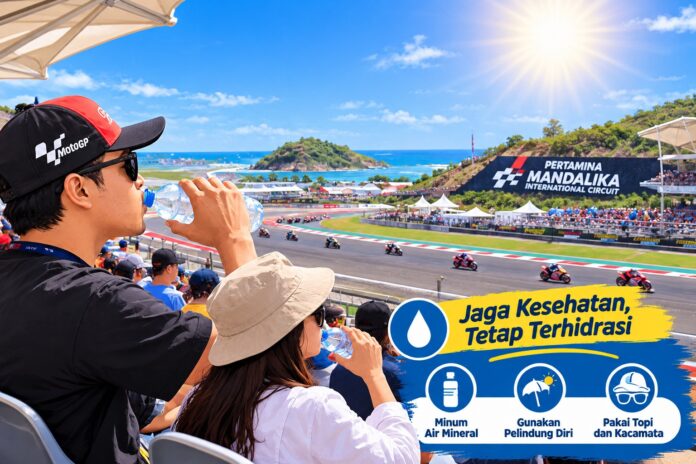 Ilustrasi cuaca terik saat MotoGP Mandalika 2026. (EKBIS NTB/Artificial Intelligence) Cuaca Terik saat MotoGP, Penonton Diingatkan Risiko Dehidrasi